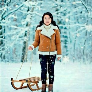 TAHARI Faux Shearling and Suede Girl’s Jacket with Matching Hat in Brown, Sz. 10